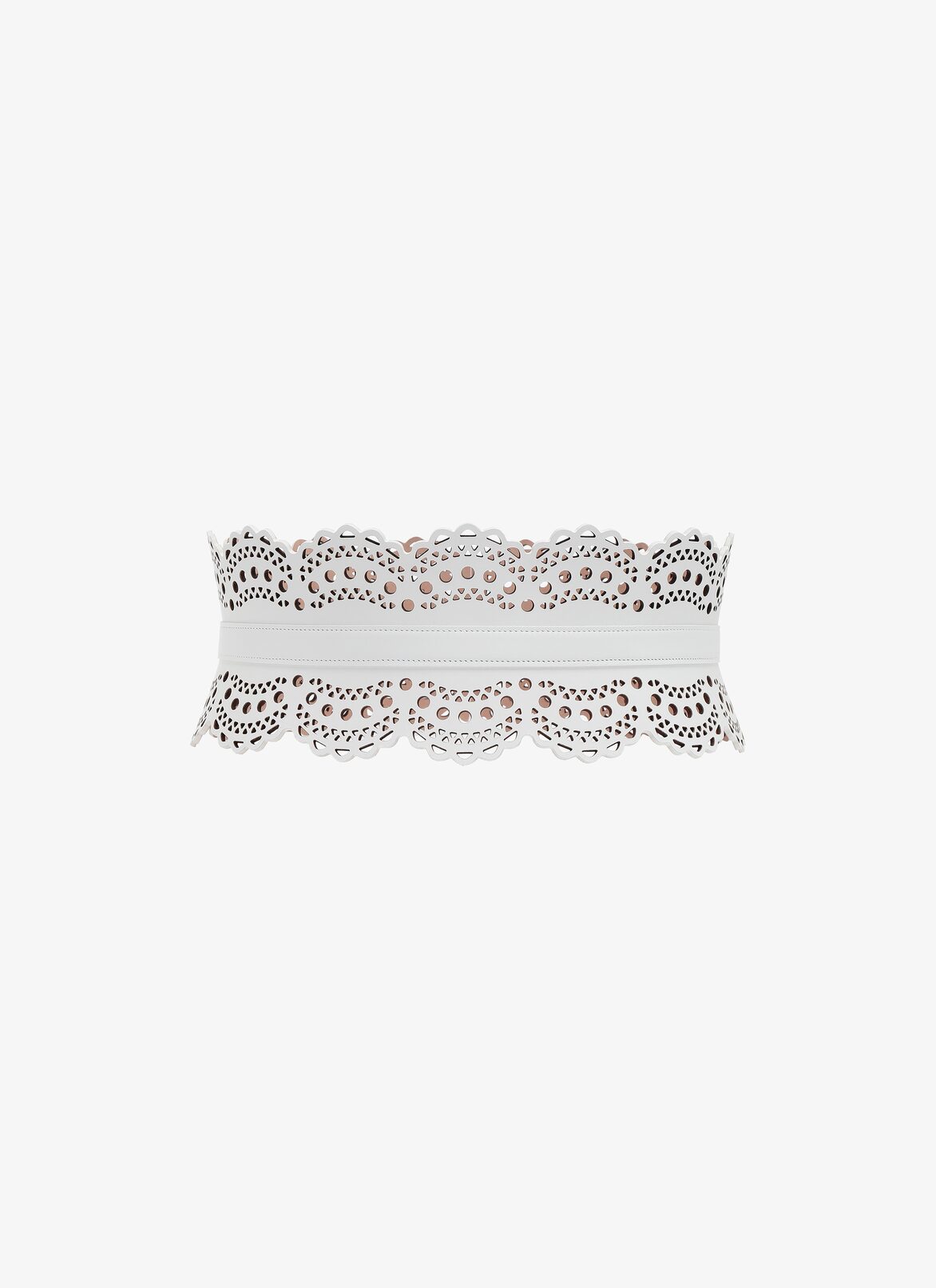 CORSET CUIR LUX NEW VIENNE FLEUR OPTICAL WHITE ALAÏA WHITE  CORSET CUIR LUX NEW VIENNE FLEUR OPTICAL WHITE